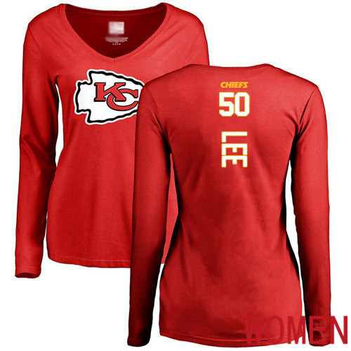 Women Kansas City Chiefs #50 Lee Darron Red Backer Slim Fit Long Sleeve NFL T Shirt->youth nfl jersey->Youth Jersey